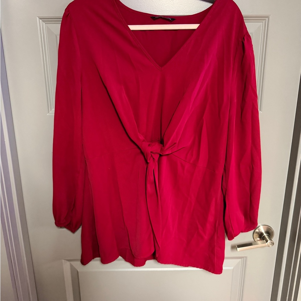 BloomChic Vibrant Red V-Neck Blouse